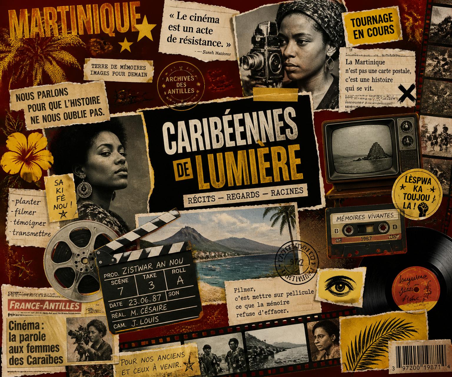 Collage éditorial Des Merveilles Productions — archives des Antilles